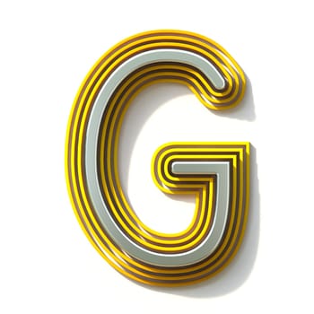 Yellow outlined font letter G 3D render illustration isolated on white background