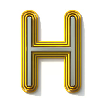 Yellow outlined font letter H 3D render illustration isolated on white background