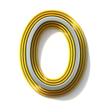 Yellow outlined font letter O 3D render illustration isolated on white background