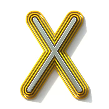 Yellow outlined font letter X 3D render illustration isolated on white background