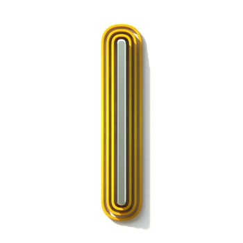 Yellow outlined font letter I 3D render illustration isolated on white background