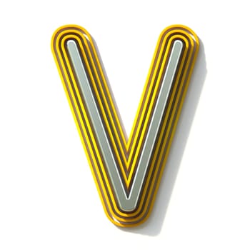 Yellow outlined font letter V 3D render illustration isolated on white background