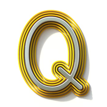 Yellow outlined font letter Q 3D render illustration isolated on white background