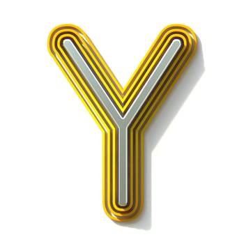 Yellow outlined font letter Y 3D render illustration isolated on white background