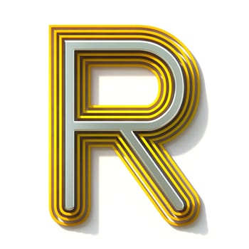 Yellow outlined font letter R 3D render illustration isolated on white background
