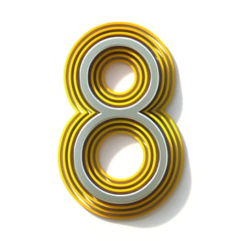 Yellow outlined font Number 8 EIGHT 3D render illustration isolated on white background