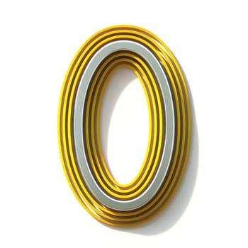 Yellow outlined font Number 0 ZERO 3D render illustration isolated on white background