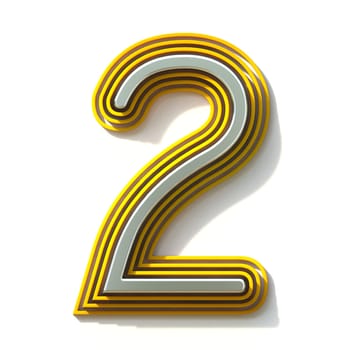 Yellow outlined font Number 2 TWO 3D render illustration isolated on white background