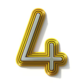 Yellow outlined font Number 4 FOUR 3D render illustration isolated on white background