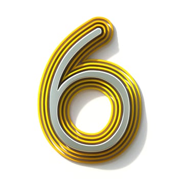 Yellow outlined font Number 6 SIX 3D render illustration isolated on white background
