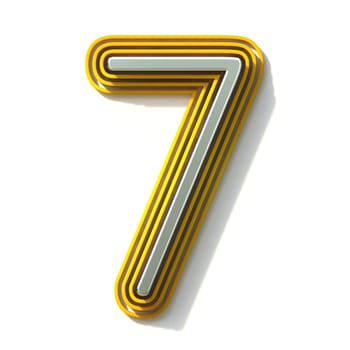 Yellow outlined font Number 7 SEVEN 3D render illustration isolated on white background