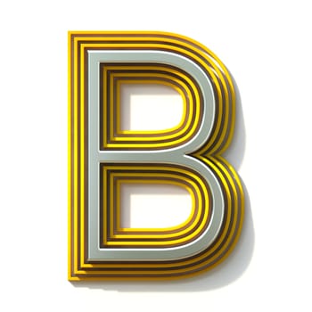 Yellow outlined font letter B 3D render illustration isolated on white background