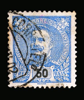MOSCOW, RUSSIA - MAY 13, 2018: A stamp printed in Portugal shows King Carlos I, serie, circa 1895