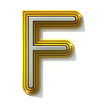 Yellow outlined font letter F 3D render illustration isolated on white background