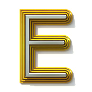 Yellow outlined font letter E 3D render illustration isolated on white background