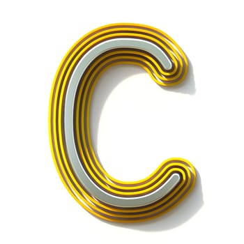 Yellow outlined font letter C 3D render illustration isolated on white background