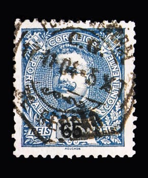 MOSCOW, RUSSIA - MAY 13, 2018: A stamp printed in Portugal shows King Carlos I, serie, circa 1898