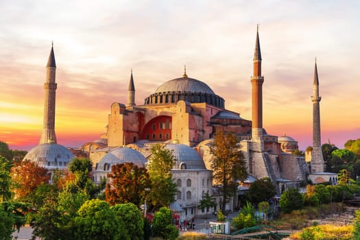 Hagia Sophia, a famous sight of Istanbul, sunset view.