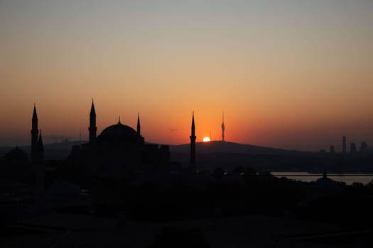 Hagia Sophia silhouette at sunrise, Istanbul, Turkey.