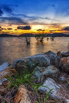 Seascape landscape nature with sky and cloud sunset or sunrise in twilight light