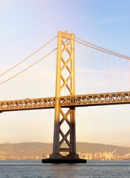 Tower of the Oakland Bay Bridge suspension bridge that connects the city of San Francisco with the island of Yerba Buena and the Oakland area