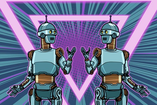 robot Cyber Monday advertising poster. Pop art retro vector illustration drawing vintage kitsch
