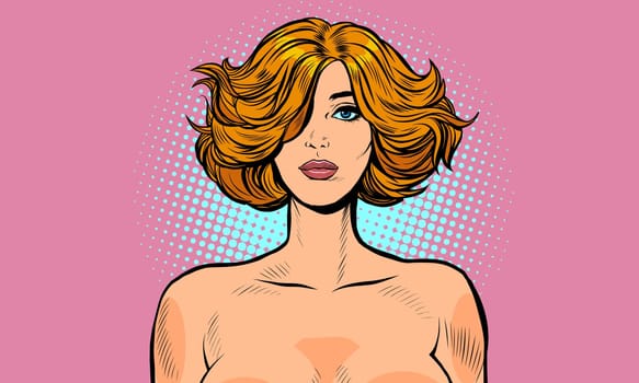 Nude woman portrait large. Pop art retro vector illustration drawing vintage kitsch
