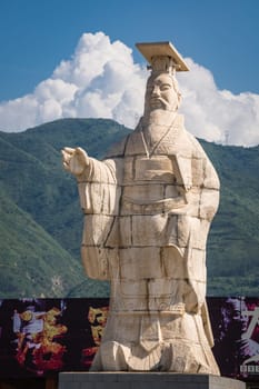 Xian, China -  July 2019 : Large and imposing sculpture of Chinese philosopher Confucius on the site of Terracotta Army Museum