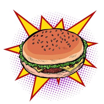Burger fast food. Pop art retro vector illustration drawing
