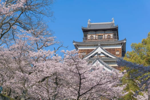 Hiroshima Castle is a castle in Hiroshima, Japan. It was constructed in the 1590s, but was destroyed by the atomic bombing on August 6, 1945. It was rebuilt in 1958, a replica of the original that now serves as a museum of Hiroshima's history before World War II.