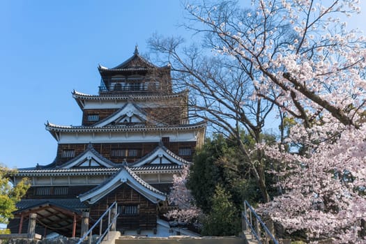 Hiroshima Castle is a castle in Hiroshima, Japan. It was constructed in the 1590s, but was destroyed by the atomic bombing on August 6, 1945. It was rebuilt in 1958, a replica of the original that now serves as a museum of Hiroshima's history before World War II.