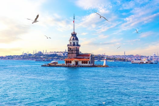 Maiden's Tower in Istanbul, Turkey, sea view.