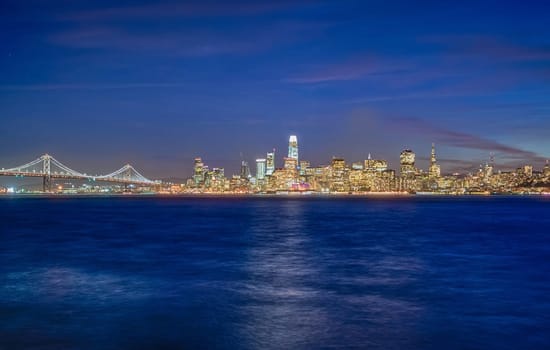 Beautiful view of downtown San Francisco, California in USA at dusk