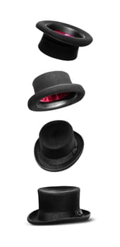 Four black hats isolated on white background