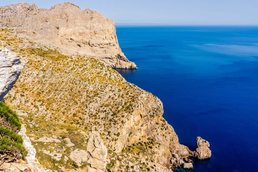 View from the Mirador Es Colomer to the cliffs of Formentor peninsula, Mallorca, Spain