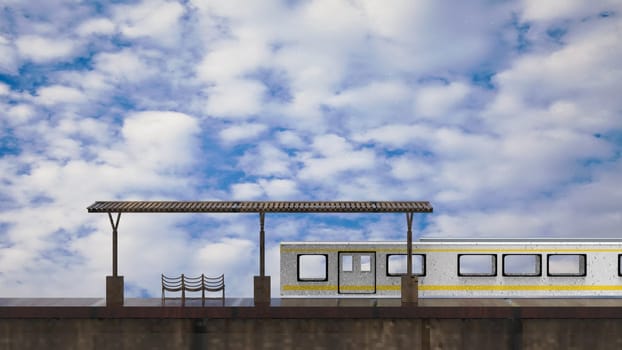 The 3d rendering of beautiful small train station with train beside it