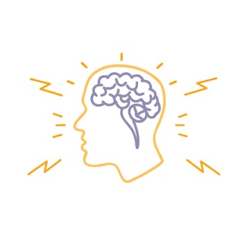 Mono line illustration of a human head with brain neural activity done in monoline style.