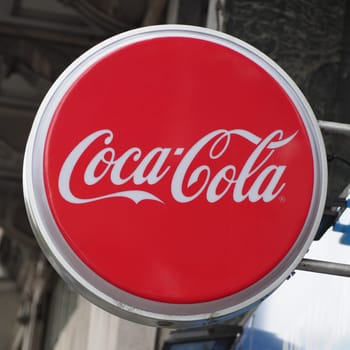 LONDON, UK - CIRCA SEPTEMBER 2019: Coca Cola sign