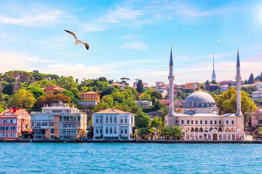 Beylerbeyi Mosque, view from the Bosphorus in Istanbul, Turkey.
