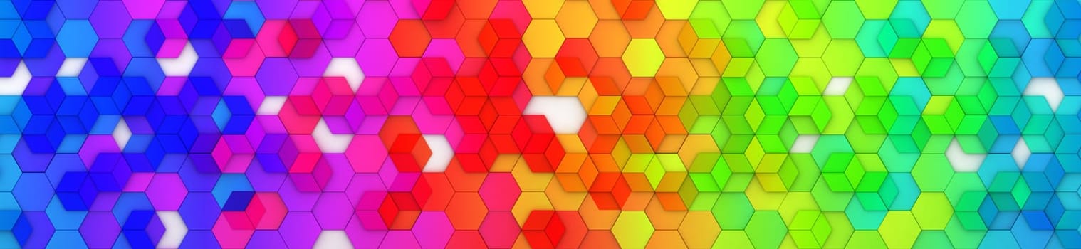 Abstract bright and colorful hexagon mosaic wallpaper or background - 3d render