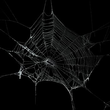 Real frost covered spider web isolated on black