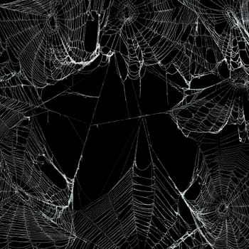 Real spooky spider webs hanging together to make a frame. Halloween background.