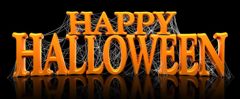 Happy Halloween covered in spider webs - 3d render