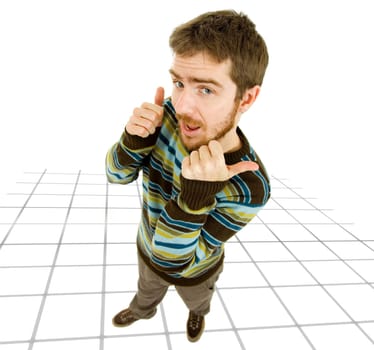 young silly casual man going thumbs up