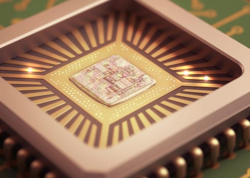 Microchip on board. Depth of field in the core.