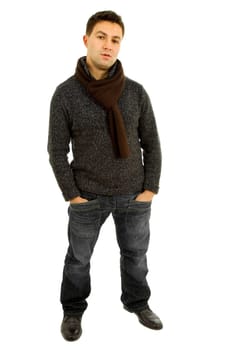 young casual man full body in a white background