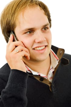 young casual man on the phone, isolated on white