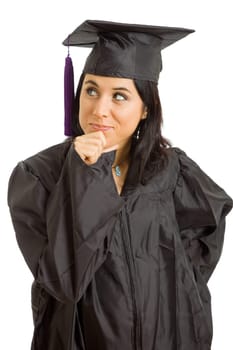 happy young woman on graduation day, isolated on white