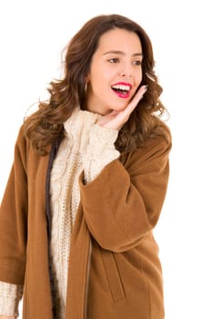 young casual beautiful woman, isolated in white