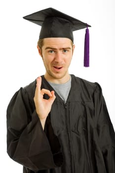 happy young man after his graduation, isolated on white